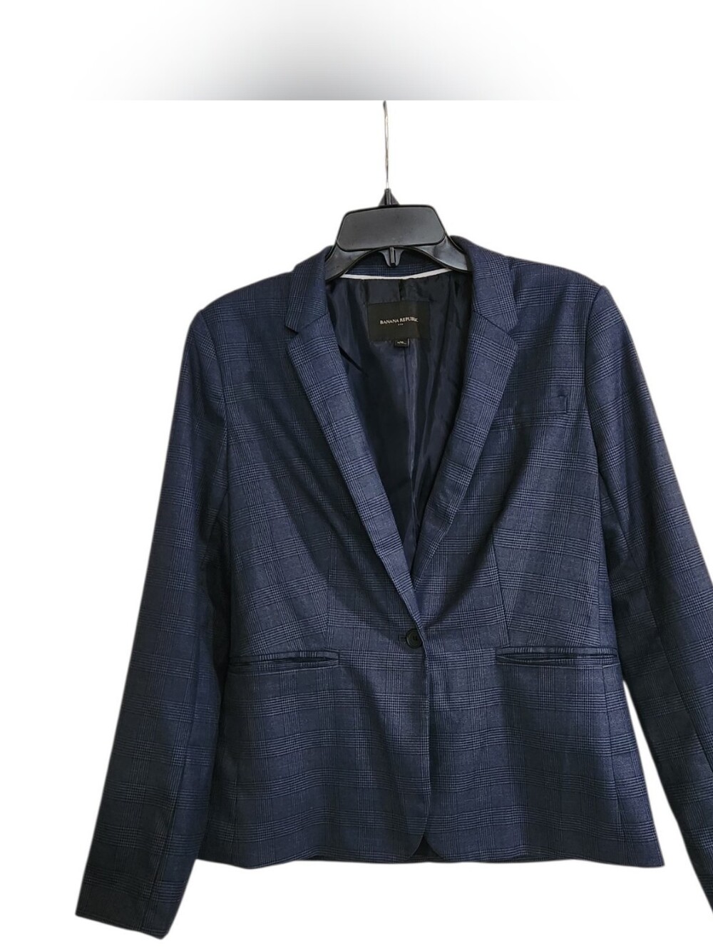 Banana Republic Womens Size 10 Blazer Jacket Navy Blue Plaid Single Button Lined